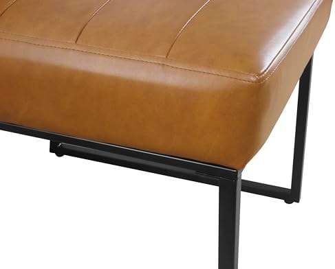 HomePop Channeled Metal Dining Chair - Caramel Brown Faux Leather (Single Pack)