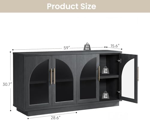 Fatmok Modular Coffee Bar with LED Lighting,Charging Station,Arched Glass Buf...
