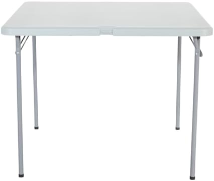 Office Star Resin 5-Piece Folding Square Table and Chair Set, Light Grey