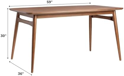 Walker Edison Mid-Century Modern Solid Wood Tapered-Leg Dining Table, 59 Inch...