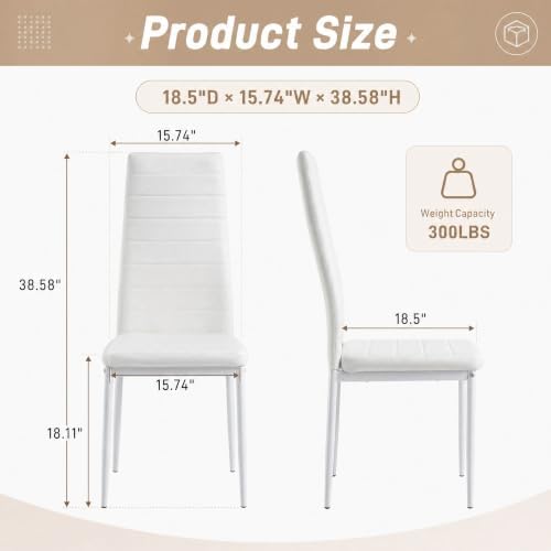 Karl home White Dining Chairs Set of 6, PU Leather & High Back