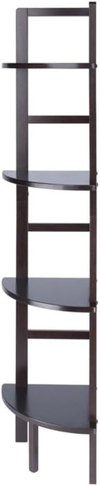 Pemberly Row Corner Solid Wood Baker's Rack, Coffee Finish, 4-Shelf Storage, 63.58" H x 13.86" W x 13.86" D, Space-Saving Transitional Design for Kitchen, Living Room, Dining Room, or Bathroom Use