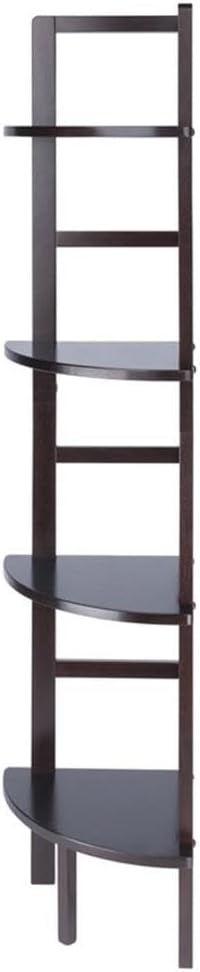 Pemberly Row Corner Solid Wood Baker's Rack, Coffee Finish, 4-Shelf Storage, 63.58" H x 13.86" W x 13.86" D, Space-Saving Transitional Design for Kitchen, Living Room, Dining Room, or Bathroom Use