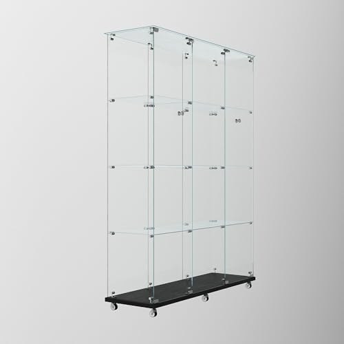 65" H 4-Shelf Glass Display Storage Cabinet with LED Lights Strip & ...