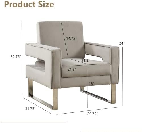 Velvet Accent Chair, Modern Armchair with Silver Base, Grey