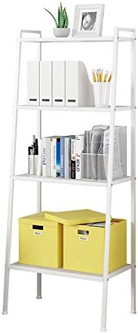 USUN Multifunctional Ladder Shelves, 4-Layer Bookshelf, Storage Shelf, Metal Shelf, Simple Assembly, White