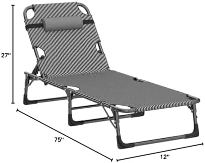 ABORON Patio Lounge Chair, Folding Adjustable Chaise Chair, Max 450LB Load