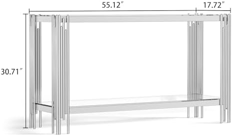 Modern Glass Entryway Table, 55" Long Console Table w/ 2 Tier Storage Sh...