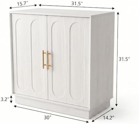 holzart 31.5" Modern Farmhouse Storage Cabinet, White 2 Door Sideboard B...