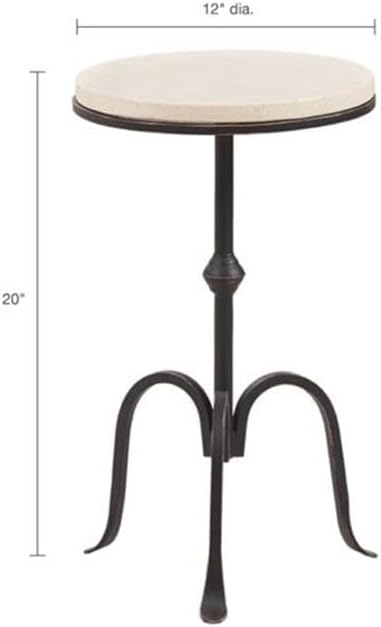 Pemberly Row Round Metal and Marble Accent Table, 11.75" Wide, Black Fin...
