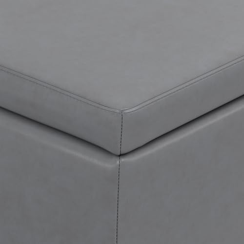 SIMPLIHOME Avalon 48" Wide Vegan Leather Storage Ottoman in Stone Grey |...