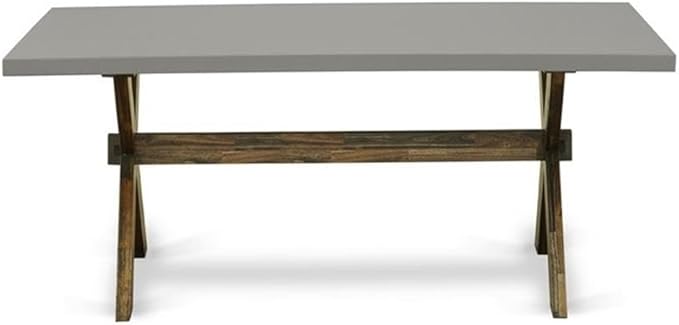 East West Furniture X797MZ716-7 7 Piece Modern Dining Table Set Consist of a Rectangle Wooden Table with X-Legs and 6 Dark Khaki Linen Fabric Upholstered Chairs, 40x72 Inch, Multi-Color