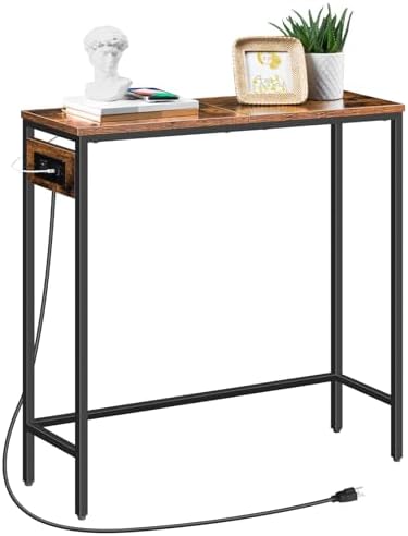 HOOBRO Narrow Console Table with Power Outlets, Small Entryway Table | Thin S...