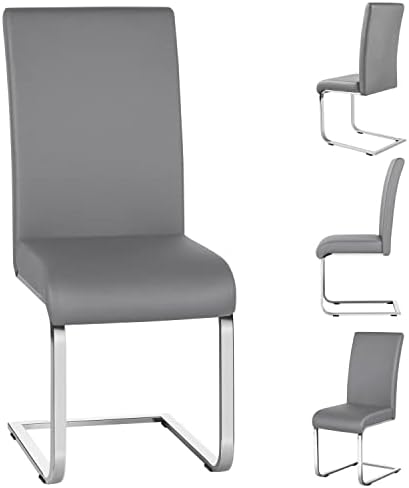 Yaheetech Dining Chairs Set of 4 High Back Modern Kitchen Chairs Light Gray