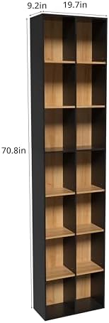71" Tall Shallow Bookcase DVD Storage Shelf, 14 Cubes 7 Tier Narrow Wide...