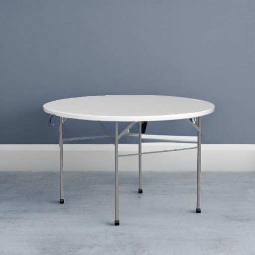 VINGLI White 48" Round Bi-Folding Commercial Table, 4 Feet Portable Plastic Dining Card Table for Kitchen or Outdoor Party Wedding Event, 1-Pack