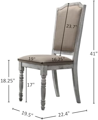 Roundhill Furniture Iris Turned Leg Wood Dining Chair, Set of 2, Weathered White