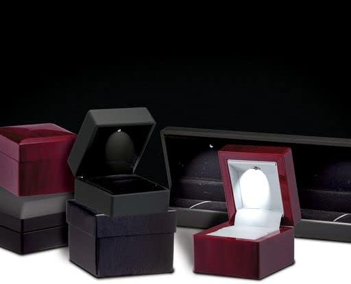 Allure - Bulk Case Of 12 - Luxury Pendant Box With LED Light, Square Shaped Elegant Diamond Pendant Case, For Unique Proposal Or Wedding, Small, Black Velvet Interior Jewelry Display Gift Box.