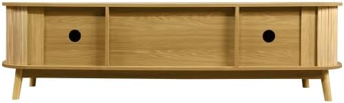 Bellemave Rattan TV Stand for up to 75", Modern Media Console with 2 Cabinets & 2 Drawers, Solid Wood Entertainment Center with Sliding Doors for Living Room, Bedroom (Natural)