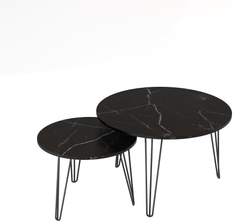 2 Piece Nesting Round Side Tables, Faux Marble Surface Nesting Coffee Table |...