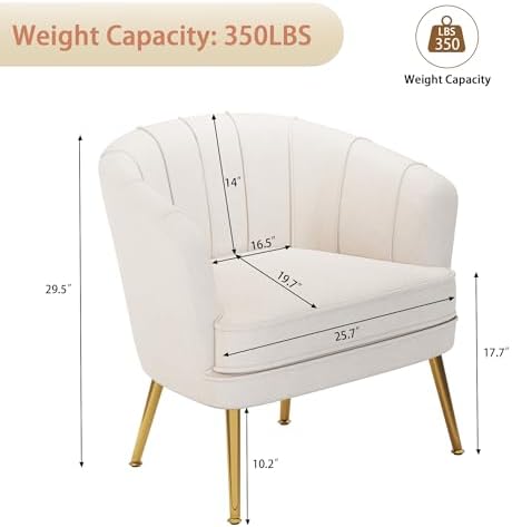 Andeworld Velvet Accent Chair, Barrel Armchair, Beige