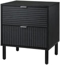 Sango Merk 2-Drawer Nightstand, Modern Black Bedside Table with Cylindrical Wood Legs, Vertical & Horizontal Groove Patterns, Discreet Metal Finger Pulls, Smart Storage for Living Room or Office Room