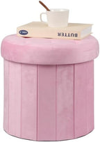 AmasSmile Round Storage Ottoman,14" Folding Velvet Foot Stool,Pink 2 Pack | Ottoman Storage Foot Stool, Petite and Soft Velvet, Thick Foam Cushion, Suitable for Living Room, Bedroom,Dorm,14x13x13in