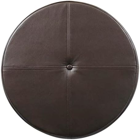 HomePop 24" Round Leatherette Storage Ottoman - Chocolate Brown