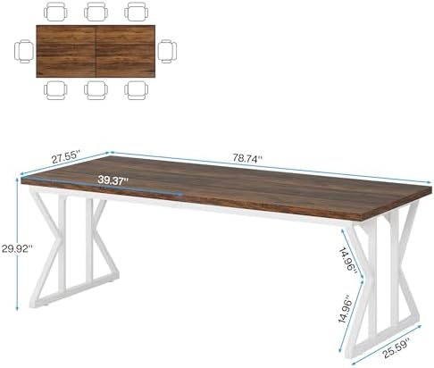 Tribesigns Farmhouse Dining Table for 6-8 People, 78.7-Inch Rectangular Wood ...