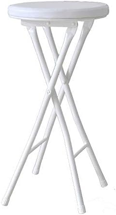 Padded Folding High Chair for Kitchen Bar Stool Compact Furniture Round Design(White-61cm)