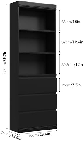IDEALHOUSE 70" Tall Bookcase with Drawers, Open Book Shelves Library Boo...