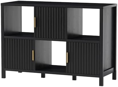 EYYTHUNG Fluted Storage Organizer Bookshelf, Modern Cube Bookcase with 3 Open...