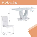 Dining Table Set for 6, Kitchen Table Chairs Set of 6, Modern Dining Room Set 71'' Faux Marble Dinner Table PU Leather Upholstered Chairs for Kitchen (White, 71”)