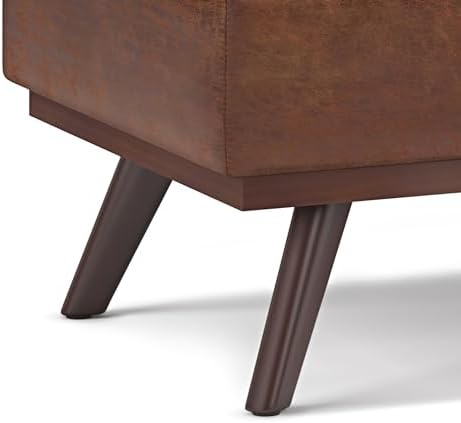 SIMPLIHOME Owen 42" Wide Vegan Leather Lift Top Ottoman in Saddle Brown ...