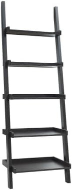 Ladder Bookshelf, Black 5-Tier Freestanding Black Display Storage Rack | Open Back Slim Storage Shelving, Versatile Leaning Furniture for Living Room, Entryway, Bedroom and Indoor Display Nooks