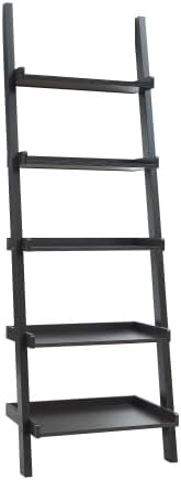 Ladder Bookshelf, Black 5-Tier Freestanding Black Display Storage Rack | Open Back Slim Storage Shelving, Versatile Leaning Furniture for Living Room, Entryway, Bedroom and Indoor Display Nooks