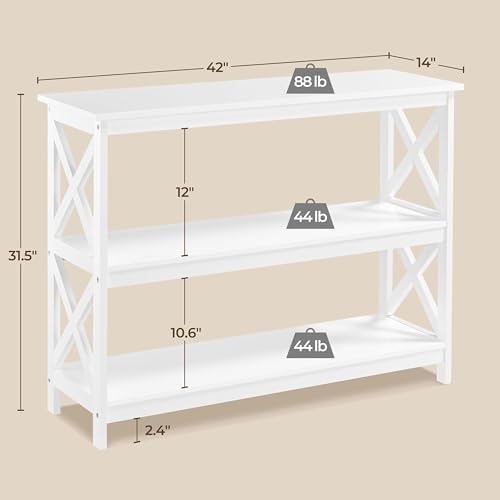 Yaheetech 42"L White Console Table 3-Tier Narrow X-Frame Open Storage Sh...