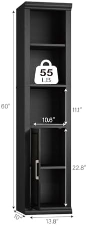Rresyet 60" Bookshelf with Door Storage Cabinet, 5-Tier, Black