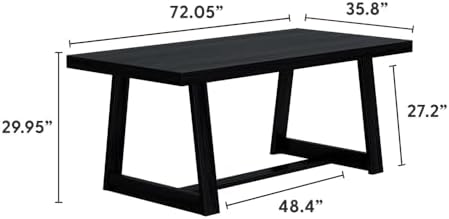 Plank+Beam Classic 72 Inch Dining Table, Rectangular, Black Wirebrush