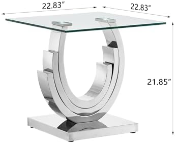 SSLine 1 Piece Living Room End Table Luxury Glass Side Table, Modern Silver E...