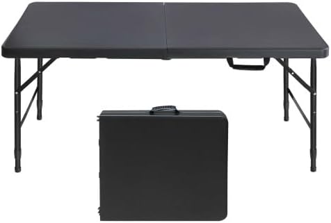 GlowSol Folding Table 4FT, Heavy Duty Portable Plastic Folding Table with Han...