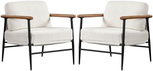 Yaheetech Accent Chairs Set of 2, Modern Living Room Chairs, Ivory | Boucle F...