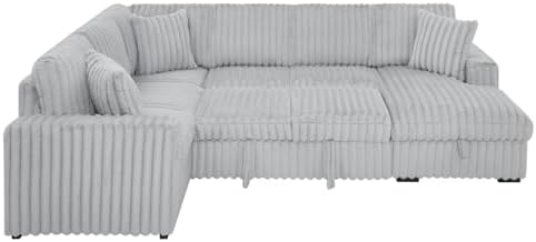 THSUPER 122-Inch Oversized U Shaped Plush Corduroy Fluffy Sectional Sleeper S...