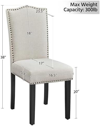 Yaheetech Dining Chairs Set of 6 Upholstered High Back Kitchen Chairs Beige
