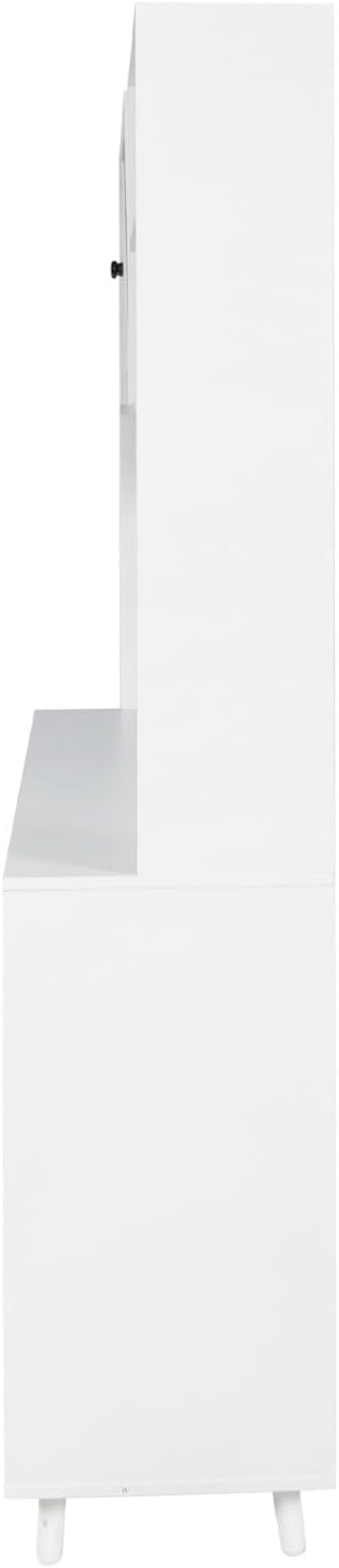 Modern White Kitchen Buffet and Hutch Storage Cabinet with Glass Doors, 4 Dra...