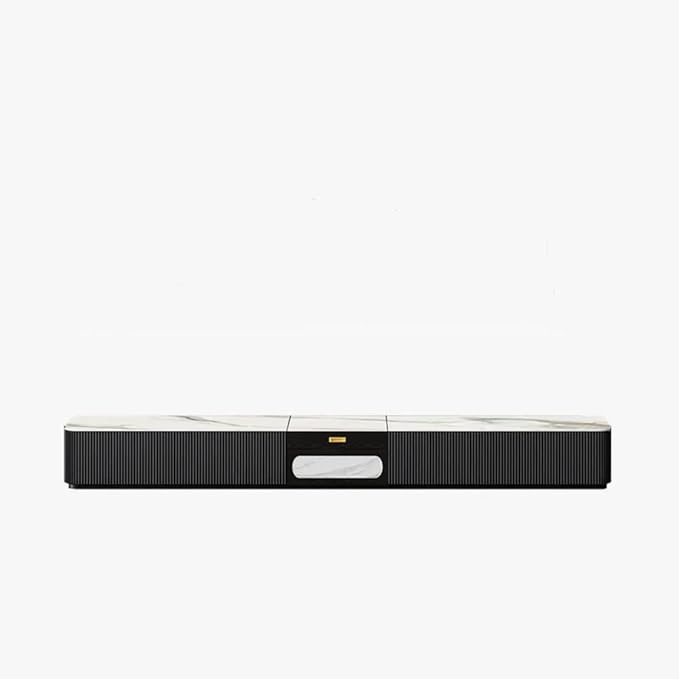 POVISON Fully-Assembled Modern TV Stand for Projector, Sintered Stone Entertainment Center with Storage for 85 inch TV, Wood TV Console, Media Console for Living Room Bedroom