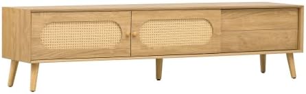 Bellemave TV Stand for up to 80", Farmhouse Entertainment Center with 2 Cabinets & Drawer, TV Media Console with Sliding Doors & Solid Wood Legs for Living Room, Bedroom (Natural)