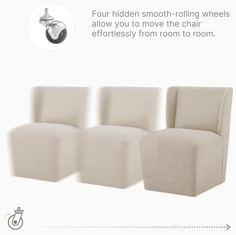 KISLOT Upholstered Dining Chairs Set of 4 with Casters, Sand