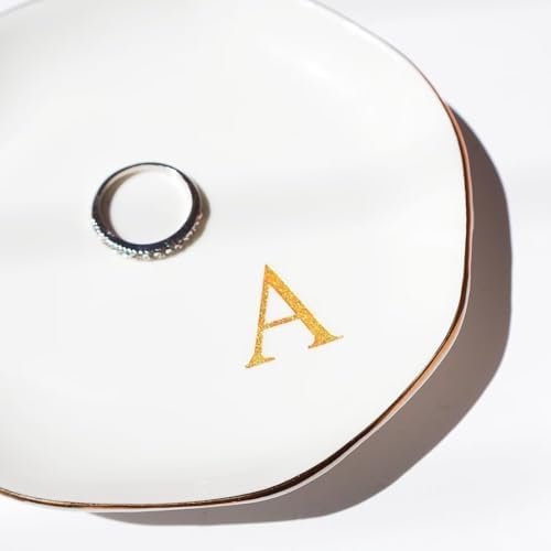 Ceramic Jewelry Tray Initial Ring Dish Personalized K-Monogrammed Engagement Wedding Gifts, for Birthday Mother's Day Christmas for Women, Ceramic White 4.75" (Y)