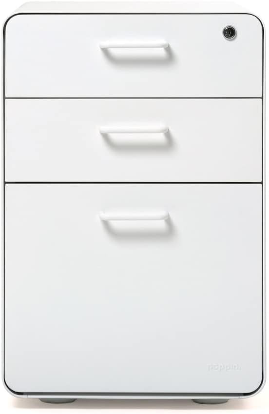 Poppin Stow 3-Drawer File Cabinet - White, 2 Utility Drawers and 1 Hanging Fi...